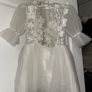 Elegant Sheer White Floral Dress